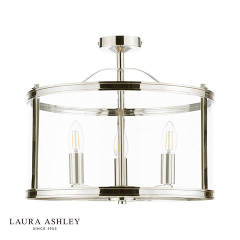 Laura Ashley Harrington 3 Light Semi-Flush Polished Nickel and Glass