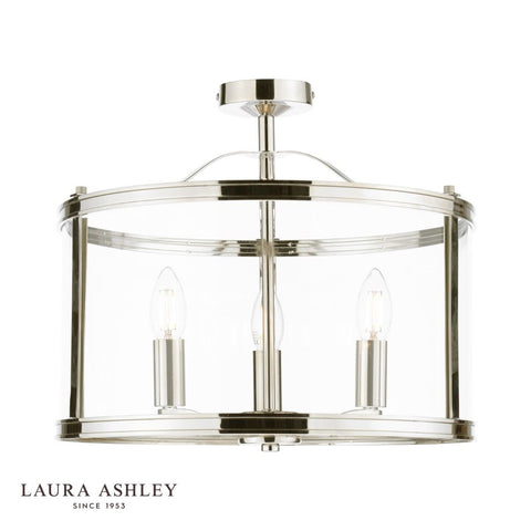Laura Ashley Harrington 3 Light Semi-Flush Polished Nickel and Glass