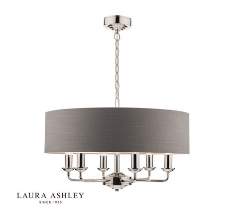 Laura Ashley Sorrento Polished Nickel 6 Light Armed Fitting Ceiling Light with Charcoal Shade