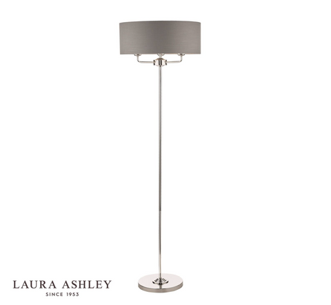 Laura Ashley Sorrento Polished Nickel 3 Light Floor Lamp with Charcoal Shade