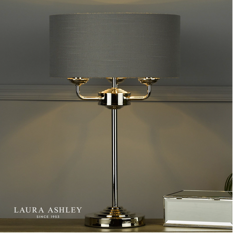 Laura Ashley Sorrento Polished Nickel 3 Light Table Lamp with Charcoal Shade