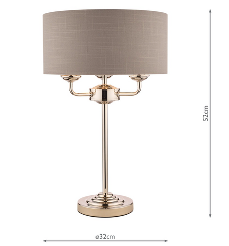 Laura Ashley Sorrento Polished Nickel 3 Light Table Lamp with Charcoal Shade