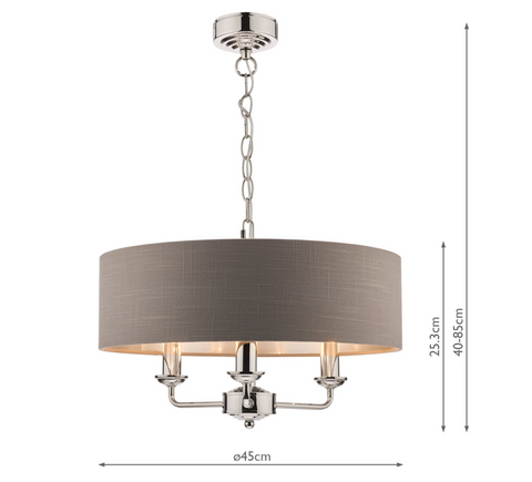 Laura Ashley Sorrento Polished Nickel 3 Light Armed Fitting Ceiling Light with Charcoal Shade