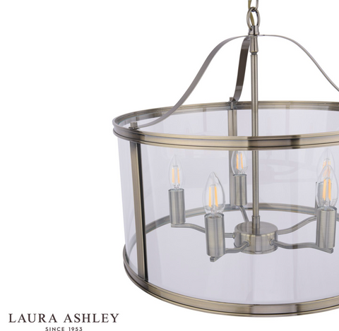 Laura Ashley Harrington 5 Light Pendant Antique Brass & Glass