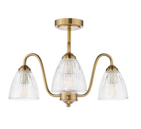 3 Light Flush Antique Bronze and Ribbed Glass Ceiling Light