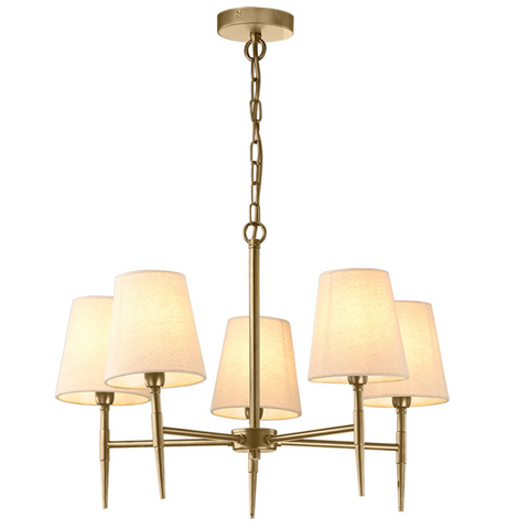 5 Light Antique Brass Chandelier with Shades 