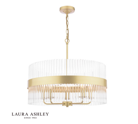 Alexa 5 Light Pendant Glass and Matt Antique Brass by Laura Ashley