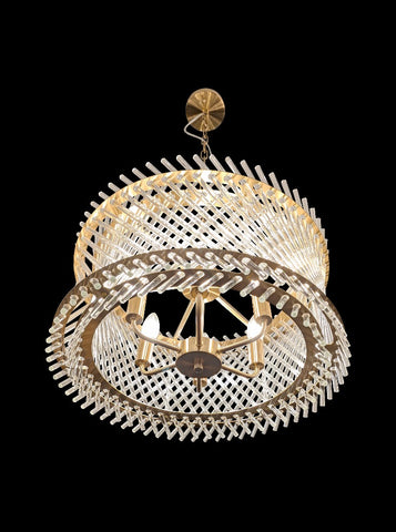 6 Light Ethereal Aged Brass Pendant with Angled Glass Rods