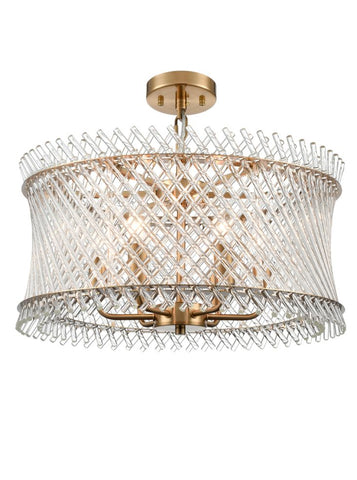 6 Light Ethereal Aged Brass Pendant with Angled Glass Rods