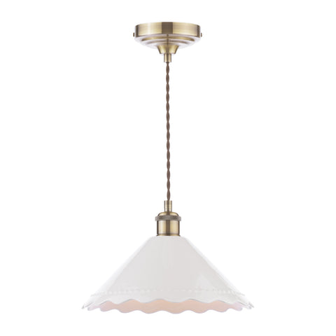 Laura Ashley Daws Pendant White Ceramic and Antique Brass