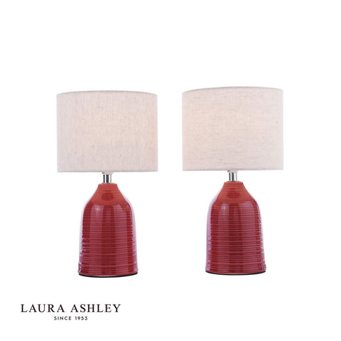 Laura Ashley Penny Table Lamp Red Ceramic and Polished Chrome With Shade (Twin Pack)