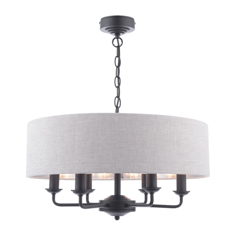 Laura Ashley Sorrento 6 Light Shadelier Matt Black With Natural Shade