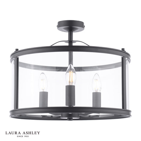 Laura Ashley Harrington 3 Light Semi-Flush Matt Black and Glass