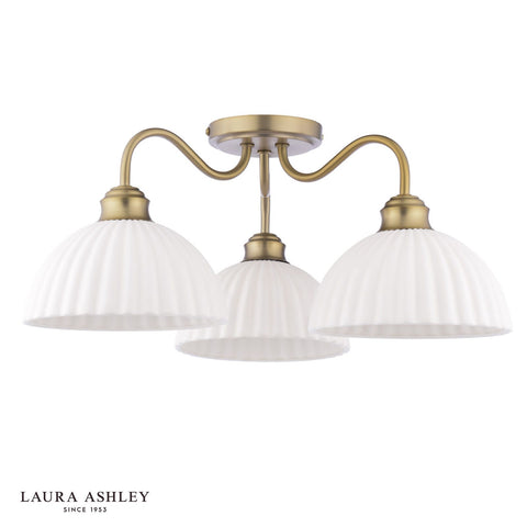 Laura Ashley Durford 3 Light Semi-Flush Matt Antique Brass and White Ceramic