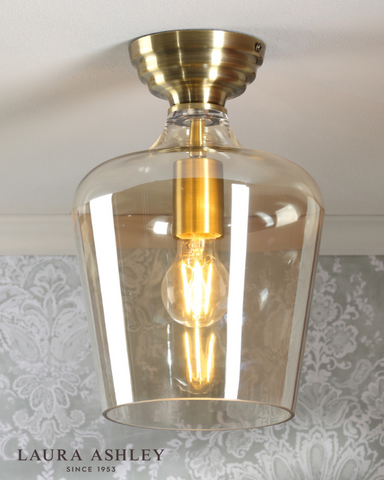 Laura Ashley Ockley Semi-Flush Antique Brass and Champagne Glass