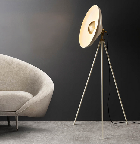 Warm White Coned Floor Lamp with Brushed Brass Plate