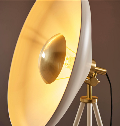 Warm White Coned Floor Lamp with Brushed Brass Plate