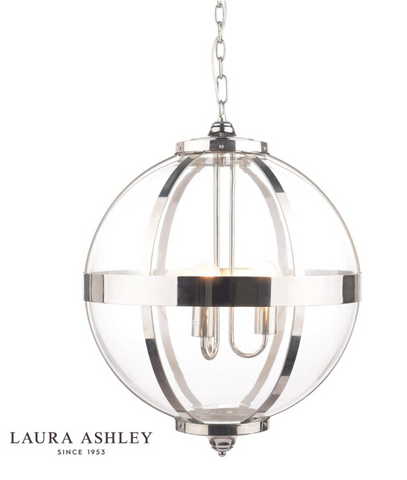 Laura Ashley Odiham 3 Light Pendant Polished Nickel Glass