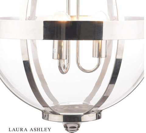 Laura Ashley Odiham 3 Light Pendant Polished Nickel Glass