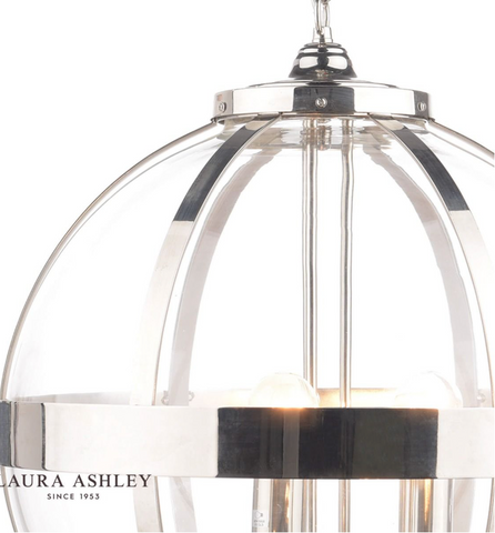 Laura Ashley Odiham 3 Light Pendant Polished Nickel Glass