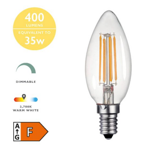 Dar E14/SES Warm white Candle Bulb 400lmn Dimmable