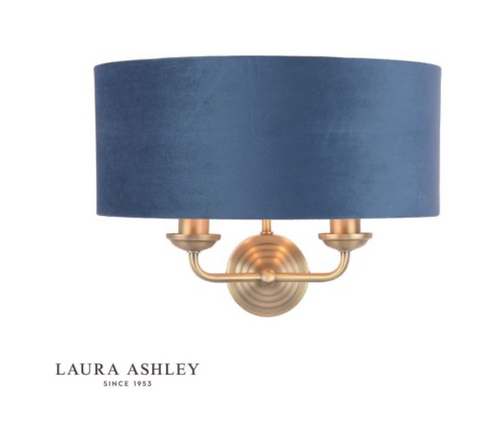 Laura Ashley Sorrento 2 Light Wall Light Antique Brass & Blue Shade