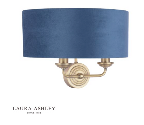 Laura Ashley Sorrento 2 Light Wall Light Antique Brass & Blue Shade