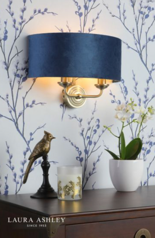 Laura Ashley Sorrento 2 Light Wall Light Antique Brass & Blue Shade