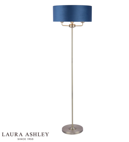 Laura Ashley Sorrento 3 Light Floor Lamp Antique Brass & Blue Shade