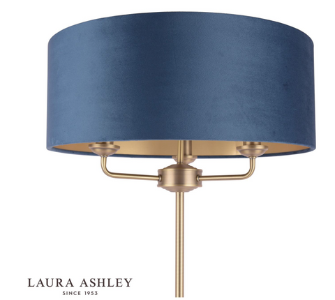 Laura Ashley Sorrento 3 Light Floor Lamp Antique Brass & Blue Shade