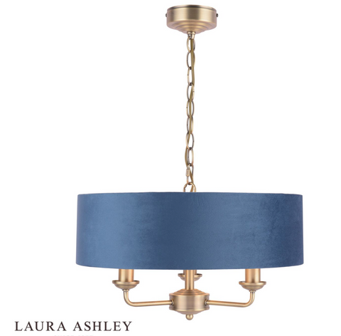 Laura Ashley Sorrento 3 Light Pendant Antique Brass & Blue Shade