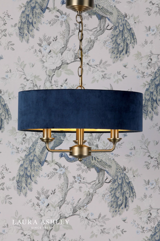 Laura Ashley Sorrento 3 Light Pendant Antique Brass & Blue Shade