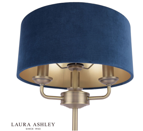 Laura Ashley Sorrento 3 Light Table Lamp Antique Brass & Blue Shade