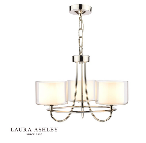 Laura Ashley Southwell 3lt Chandelier Polished Nickel & Glass Shades