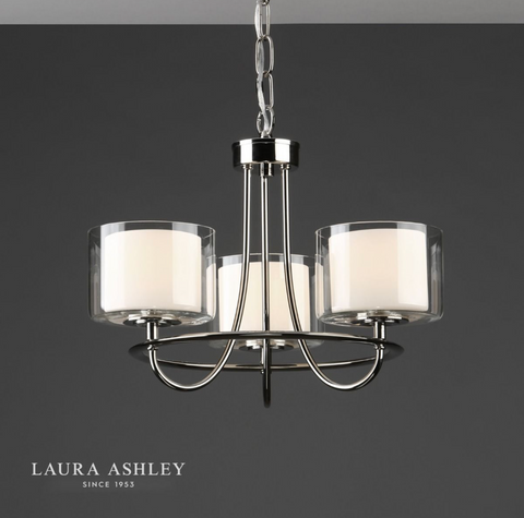 Laura Ashley Southwell 3lt Chandelier Polished Nickel & Glass Shades