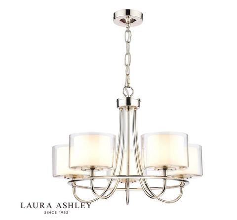 Laura Ashley Southwell 5lt Chandelier Polished Nickel & Glass Shades