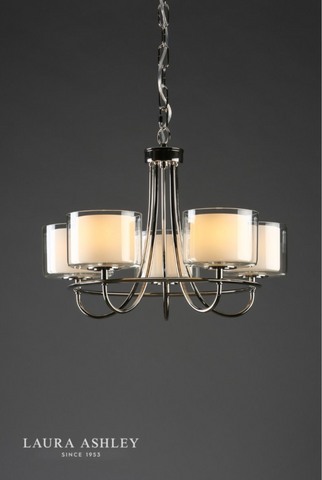 Laura Ashley Southwell 5lt Chandelier Polished Nickel & Glass Shades