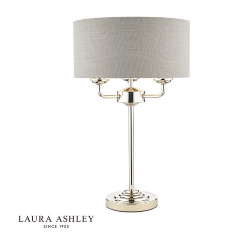 Laura Ashley Sorrento 3lt Table Lamp Polished Nickel With Silver Shade