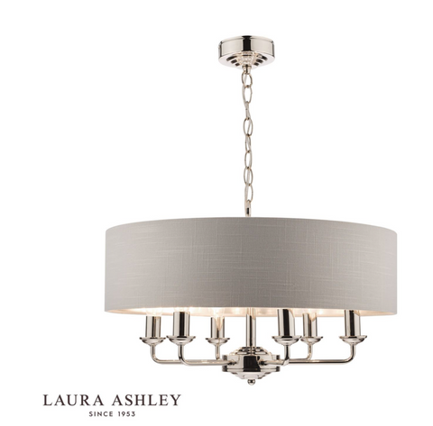 Laura Ashley Sorrento 6lt Pendant Polished Nickel With Silver Shade