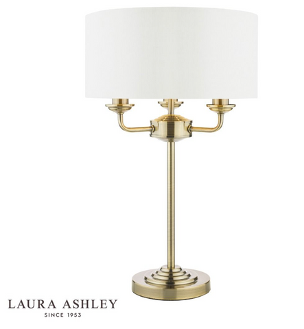 Laura Ashley Sorrento 3lt Table Lamp Antique Brass With Ivory Shade