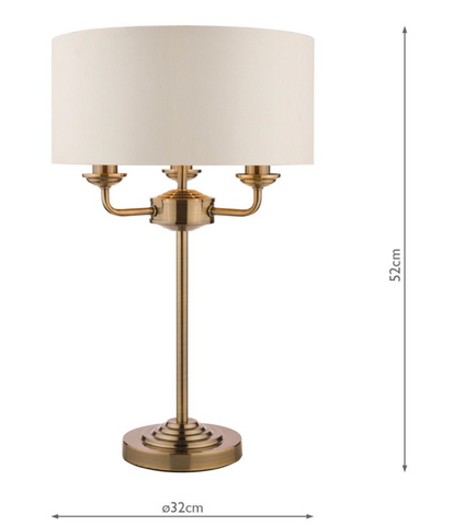Laura Ashley Sorrento 3lt Table Lamp Antique Brass With Ivory Shade