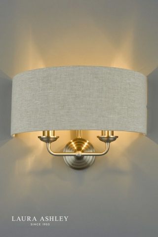 Laura Ashley Sorrento 2lt Wall Light Satin Nickel With Natural Shade