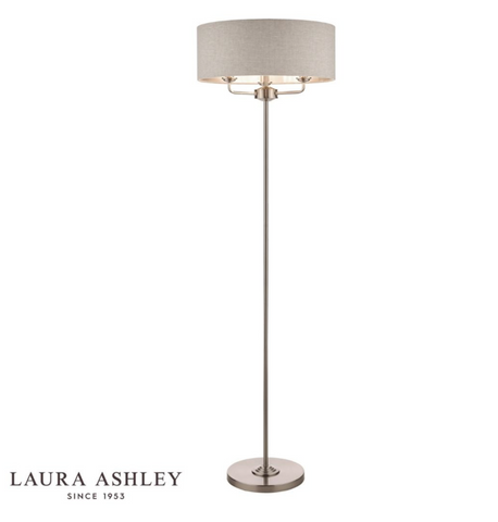 Laura Ashley Sorrento 3lt Floor Lamp Satin Nickel With Natural Shade