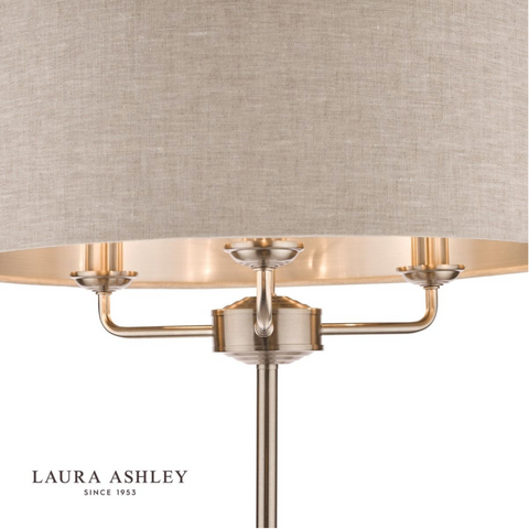 Laura Ashley Sorrento 3lt Floor Lamp Satin Nickel With Natural Shade