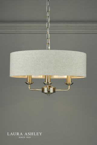 Laura Ashley Sorrento 3lt Pendant Satin Nickel With Natural Shade