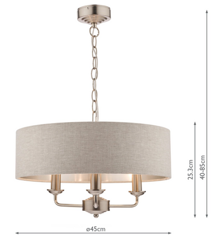 Laura Ashley Sorrento 3lt Pendant Satin Nickel With Natural Shade