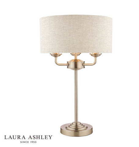 Laura Ashley Sorrento 3lt Table Lamp Satin Nickel With Natural Shade