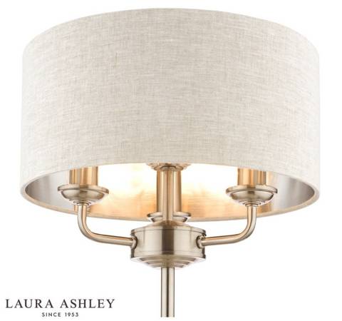 Laura Ashley Sorrento 3lt Table Lamp Satin Nickel With Natural Shade
