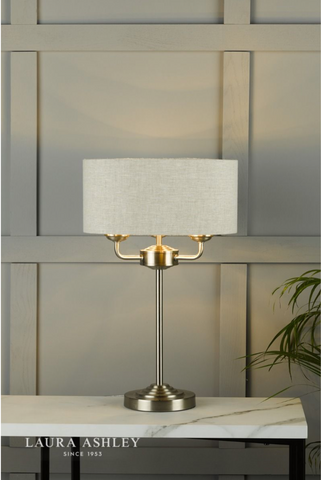 Laura Ashley Sorrento 3lt Table Lamp Satin Nickel With Natural Shade