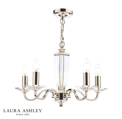 Laura Ashley Carson 5lt Chandelier Cut Glass & Polished Nickel